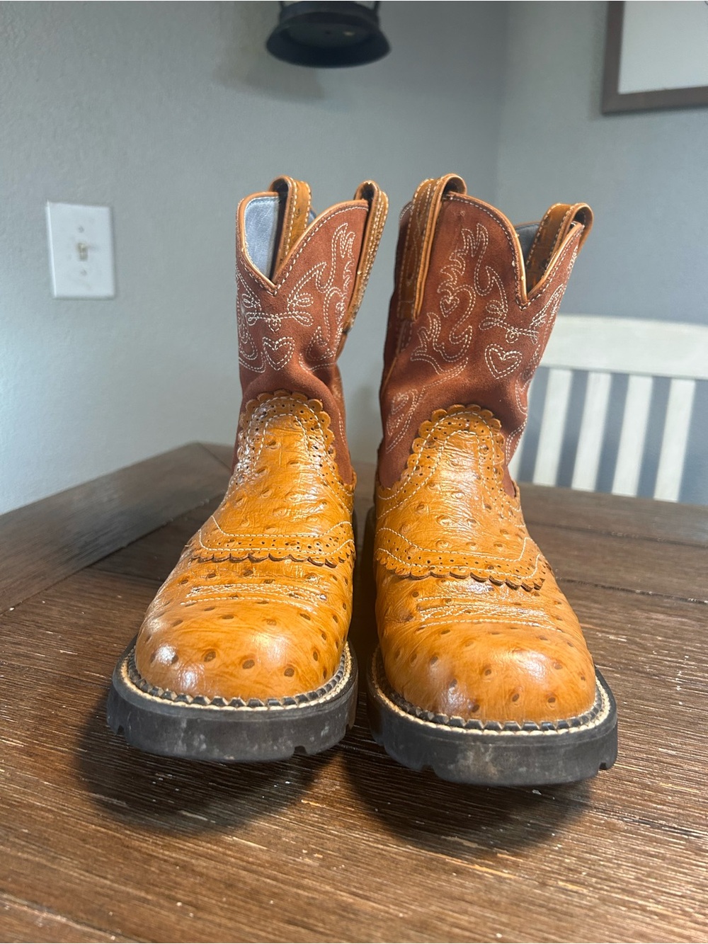 Ariat Fatbaby Ostrich Print sweater Boots size 7.5 - Picture 3 of 15